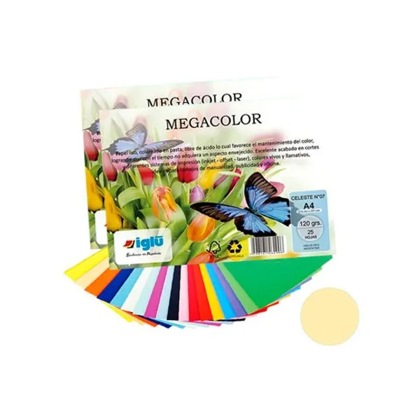 Papel iglu megacolor m02 salmon tamaño a4 120 grsx 25 hs