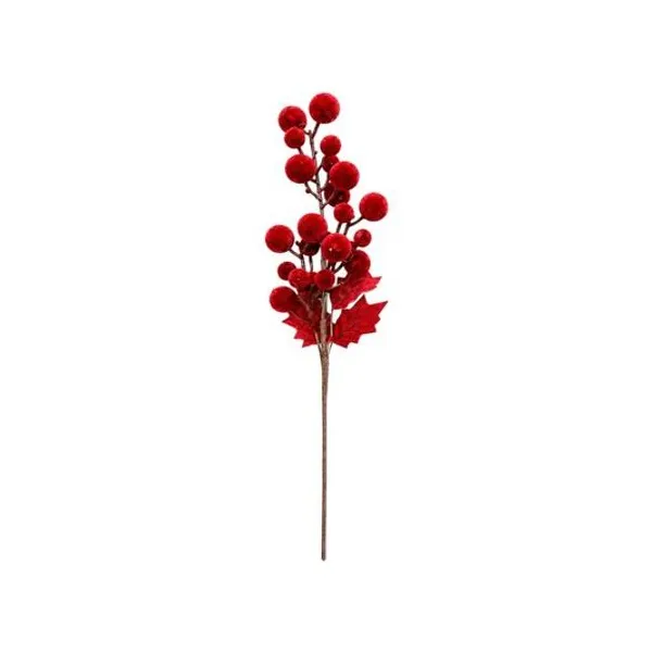 Set x6 varas frutos aterciopelados con muerdago 58 cm