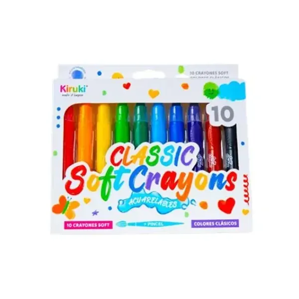 Crayones kiruki soft acuarelables clasicos jumbo x10 colores