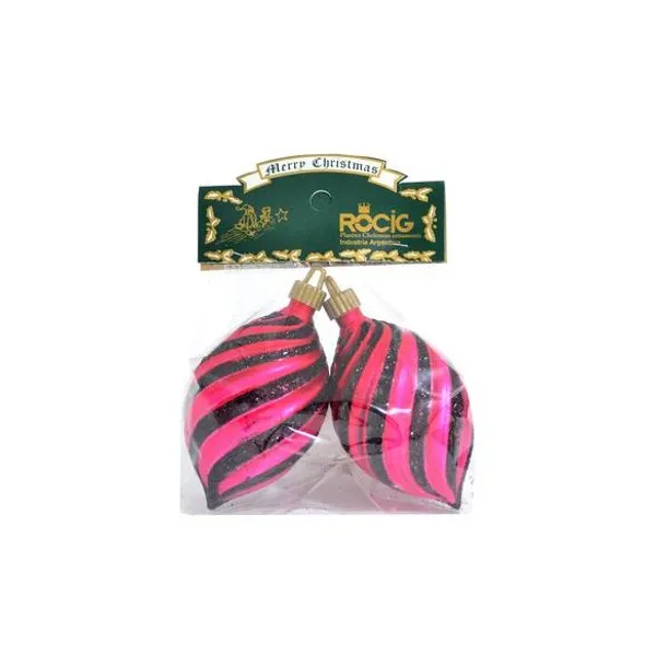 Adorno ovulo decorado rojo 9 cm en bolsa x2 unidades