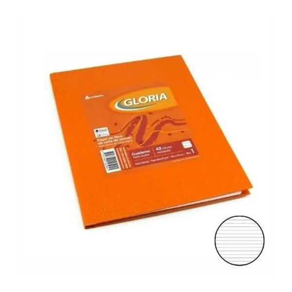 Cuaderno 16x21 rayado tapa dura naranja 42h Gloria