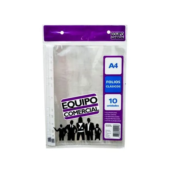 Folio a4 polipropileno equipo comercial clásico 40 micrones x10 unidades luma
