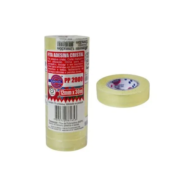 Cinta adhesiva pp cristal 12mmx30 mts tubo x10 unidades eurocel