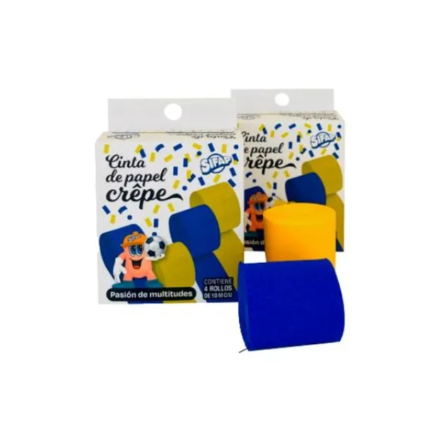 Cinta de papel crepe Sifap azul y amarillo x4 rollos de 10 mts