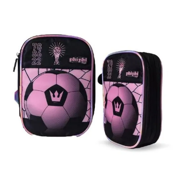 Cartuchera libro 2 cierre fútbol rosa