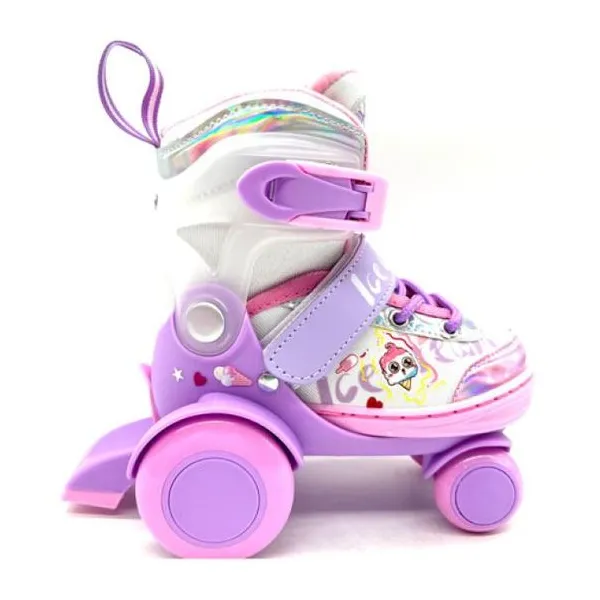 Patin rosa de 4 ruedas extensible. con freno trasero.
