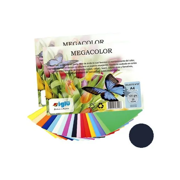 Papel iglu megacolor m16 negro tamaño a4 120 grsx 25 hs