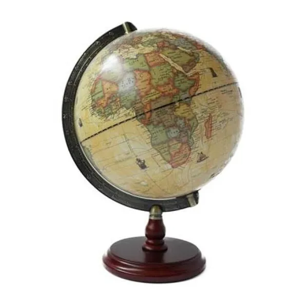 Globo terraqueo 25 cm base madera meridiano de metal antiguo