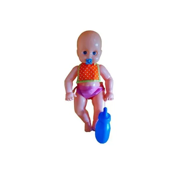 Bebé plástico con pañal y babero 35 cm en bolsa