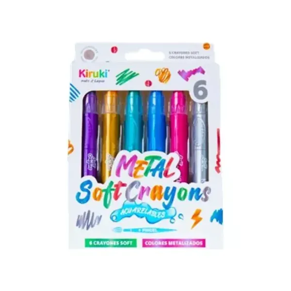 Crayones kiruki soft acuarelables metalizados jumbo x6 colores