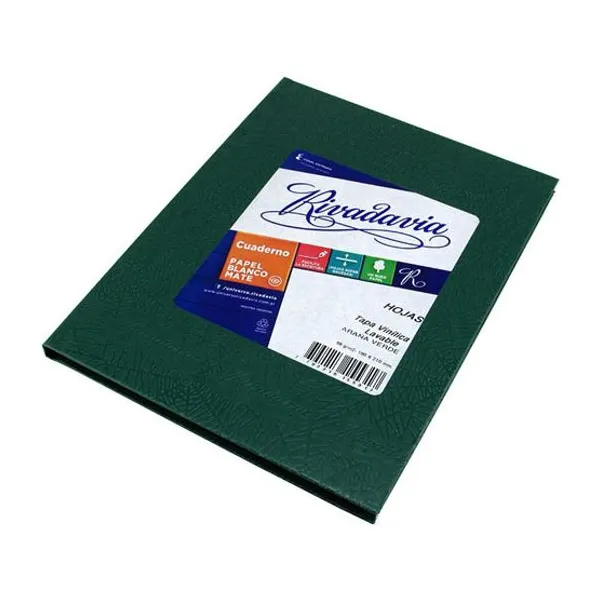 Cuaderno tapa dura Rivadavia forr. x100 hs.ray. verde