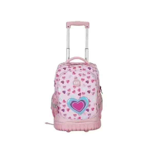 Mochila con carro 18.5" elf n.° 6467a corazones rosa pastel