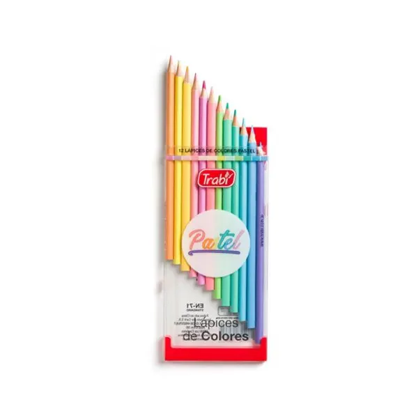 Lápices de colores trabi pastel largos x12 unid.