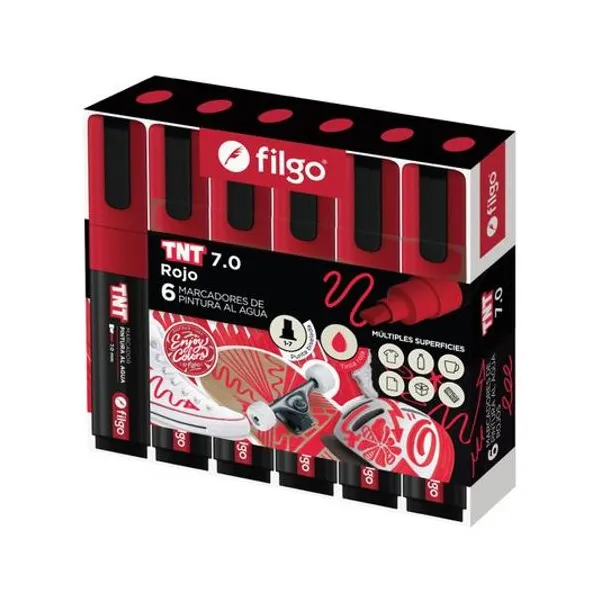 Marcador de pintura al agua tnt punta biselada 1/7 mm rojo caja x6 Filgo