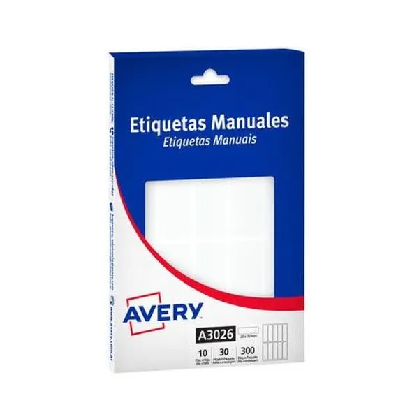 Etiquetas ueta autoadhesiva blanca 20x70 mm caja 10 unidades x30 hojas avery