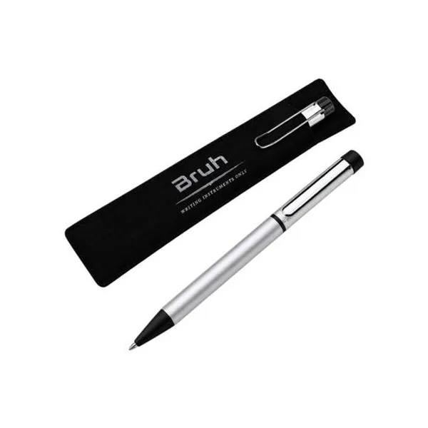 Bolígrafo retractil azul berlin cuerpo plateado en estuche bruh