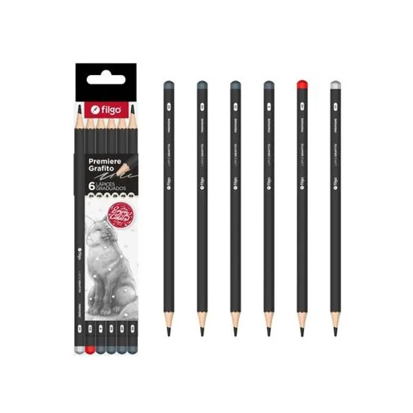 Lápiz grafito de madera premiere graduados 2h/hb/b/2b/4b/6b caja x6 unidades Filgo