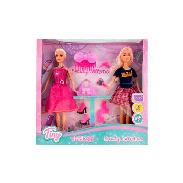 Muñeca Tiny y hermana con accesorios 13 piezas en caja 34x33x5 cm