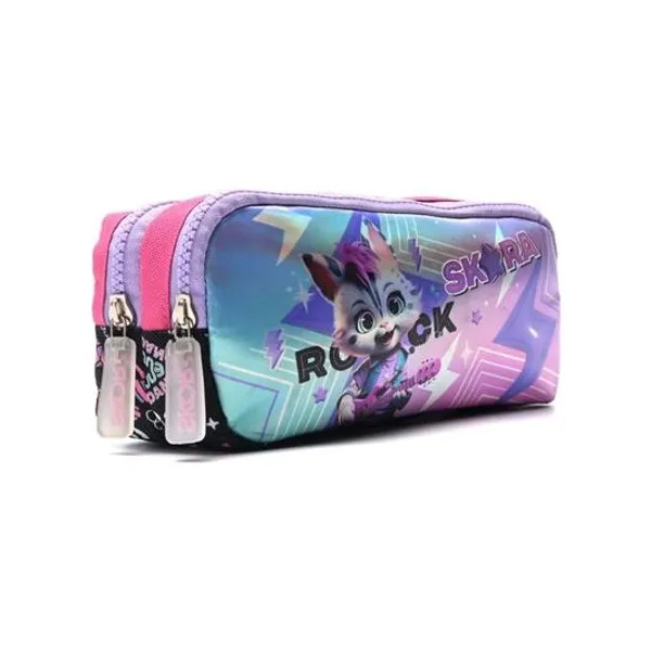 Cartuchera 2 cierres pets sombra 12x6.5x22 cm Skora