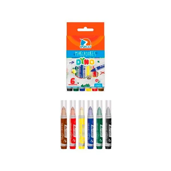 Marcador jumbo punta conica dino caja x6 Ezco