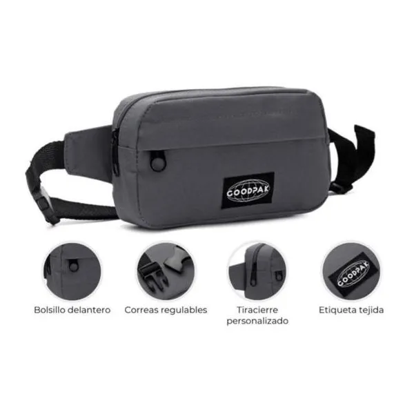 Riñonera goodpak ovalada bolsillo delantero cemento 12.5 x21 x6.5 cm