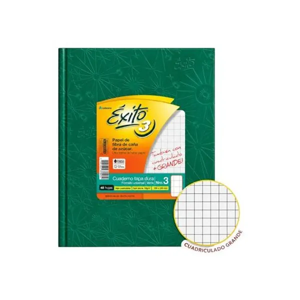 Cuaderno 19x24 cuadriculado grande 48h tapa dura verde Éxito