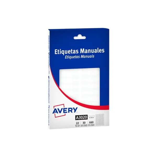 Etiquetas ueta blanca 9x48 mm caja 22 unidades x30 hojas avery