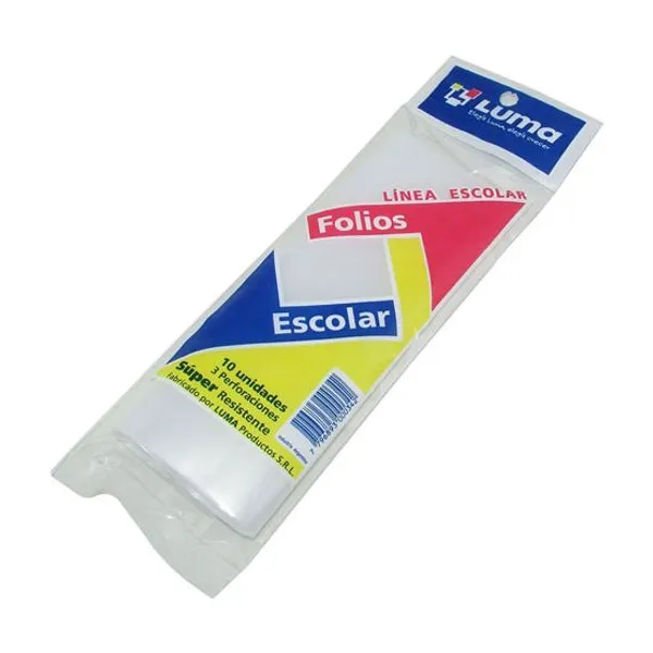 Folios luma plast.standard t/escolar x10 unid.