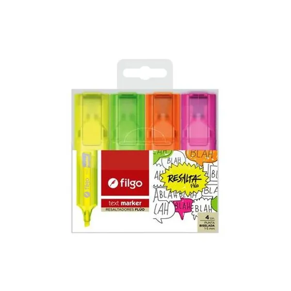 Resaltador text marker fluo blister x4 Filgo - txm