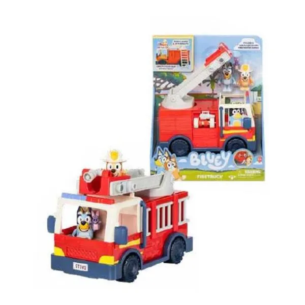 Bluey- bluey's firetruck - camión de bomberos con 2 figuras, firefighter bingo y