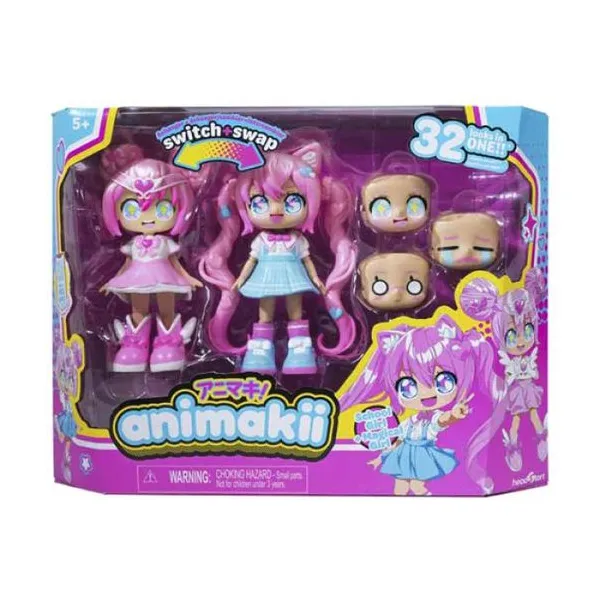 Animakii - muñeca 14 cm - switch & swap "school girl & magical girl