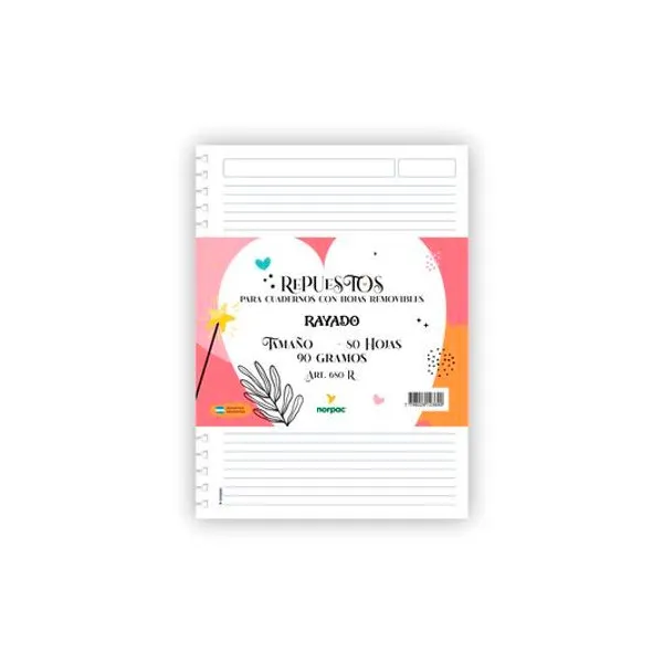 Repuesto 15x21 cm rayado 80 hojas para cuaderno inteligente hojas removibles norpac