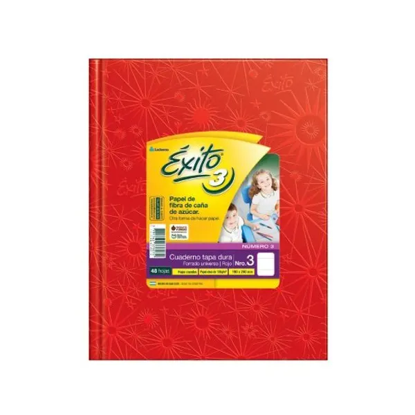 Cuaderno tapa dura Éxito 3 forr.19x23,5 x48 hs.cuad.rojo
