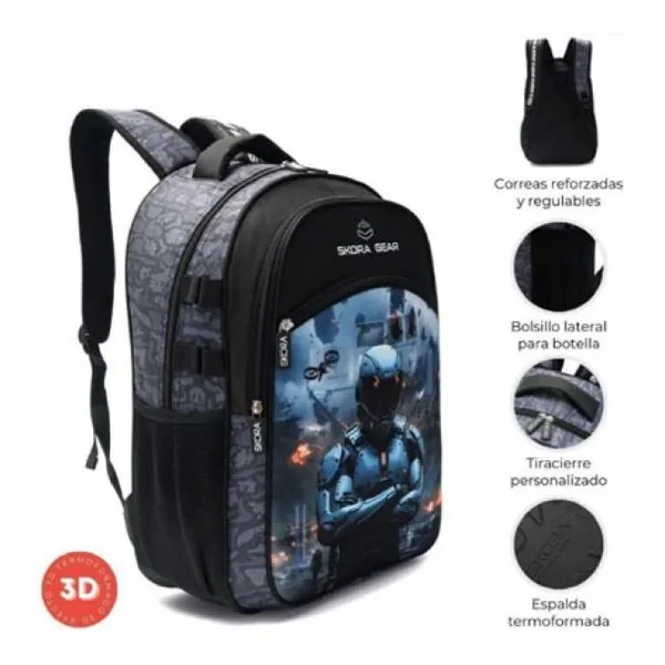 Mochila gamer war zone frente y espalda termoformado 32 x45 x15 cm 18