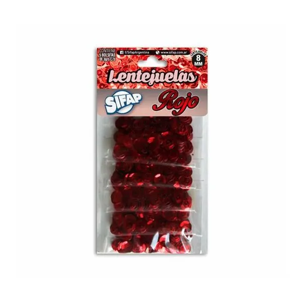 Lentejuela roja 3 g en sobre x5 unidades Sifap - lentejrojo