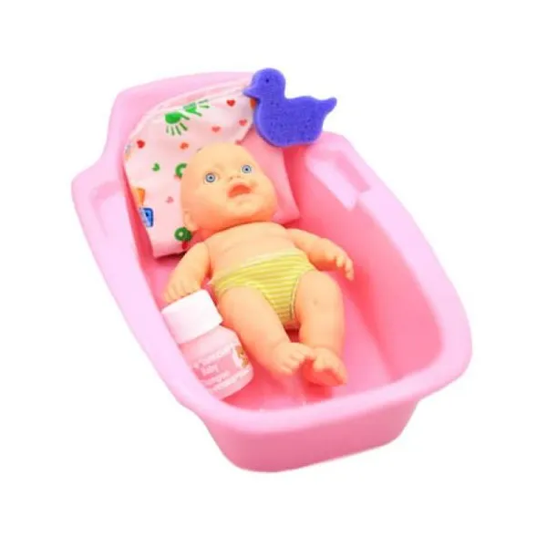 Burbujitas chico 23 cm cuerpo plastisol,ojos fijos, bañadera, toallon y accesori