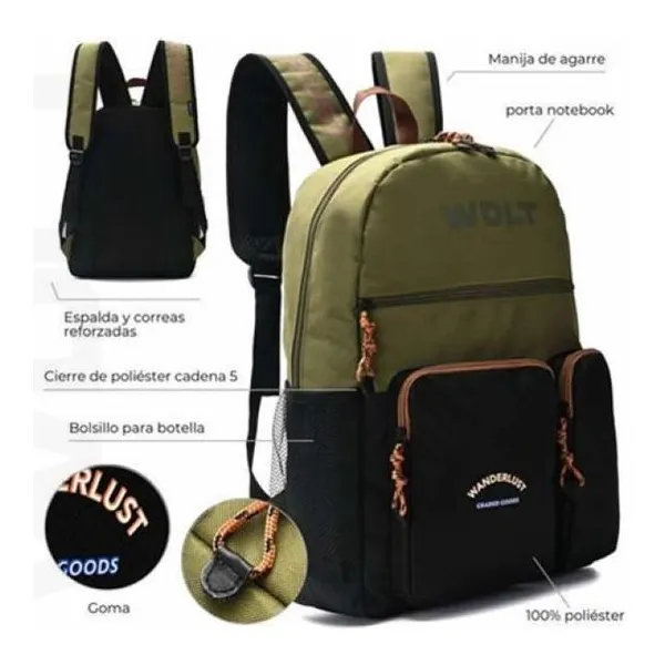 Mochila wanderteam 46x33x15 cm 18 pulg. verde con detalle negro