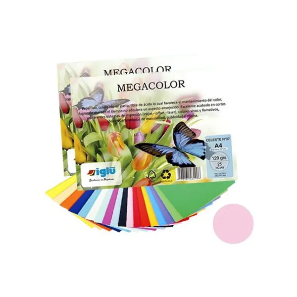 Papel iglu megacolor m18 rosa tamaño a4 120 grsx 25 hs