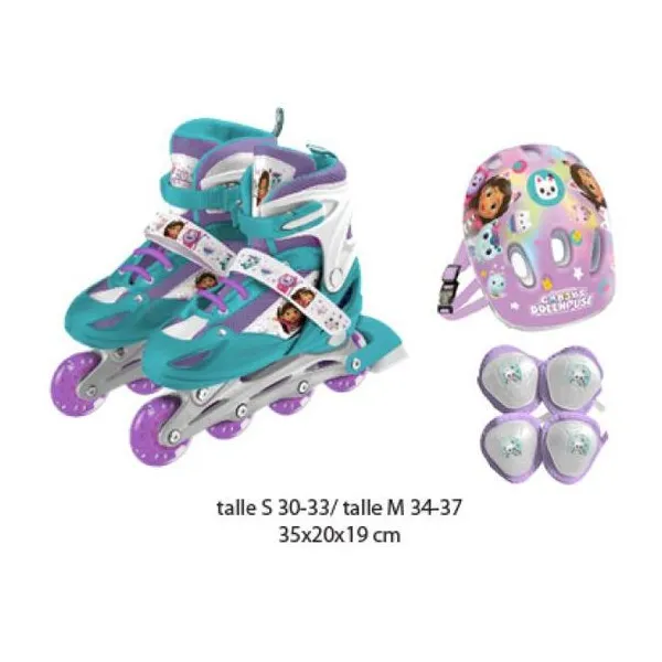 Roller gabby doll house 3 en 1 con ruedas intercambiables y luces + kit de prote