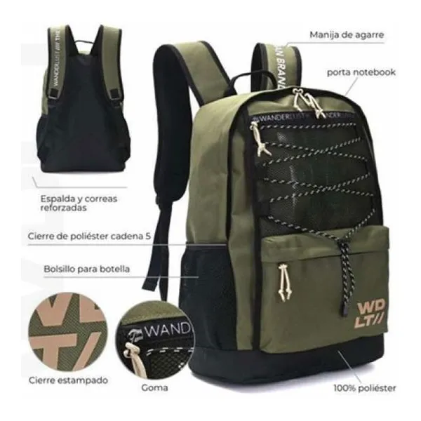 Mochila wanderteam 46x31x18 cm 18 pulg. verde militar