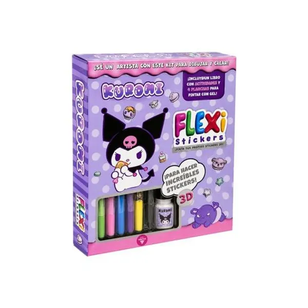 Set de Arte flexi stickers con pintura gel kuromi en caja 21x25 cm