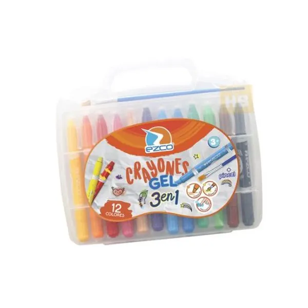 Crayones gel Ezco 3 en 1 valija con 12 colores + pincel