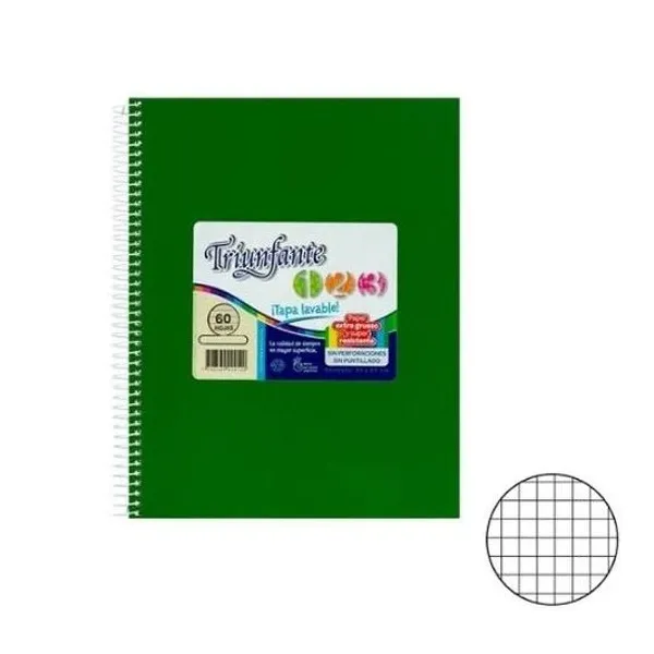 Cuaderno 21x27 cm cuadriculado 60 hojas tapa dura con espiral sin puntillado 123 Triunfante