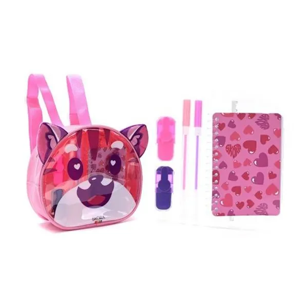 Mochila con set de útiles kawaii momo 21x8x19 cm Skora