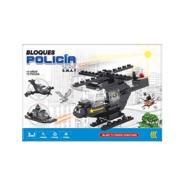 Bloques helicóptero s.w.a.t policia 73 piezas en caja 22x15x5 cm