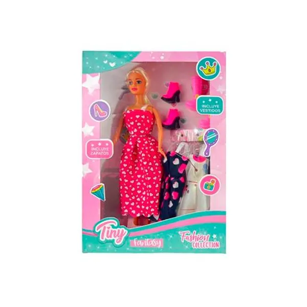 Muñeca Tiny fashion con accesorios en caja 23x32 cm
