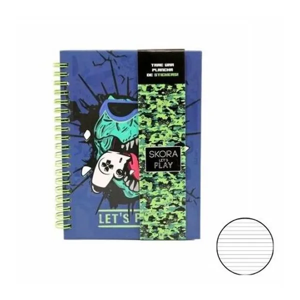 Cuaderno 18x13 cm rayado 80 hojas tapa dura con espiral lets play Skora