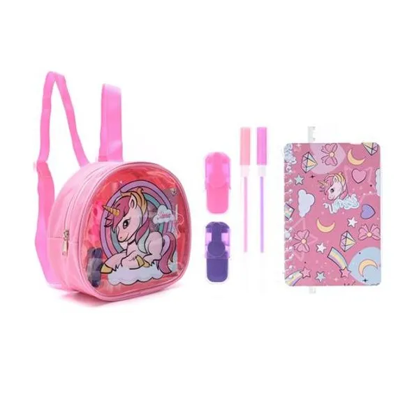 Mochila con set de útiles unicornio 21x8x19 cm Skora