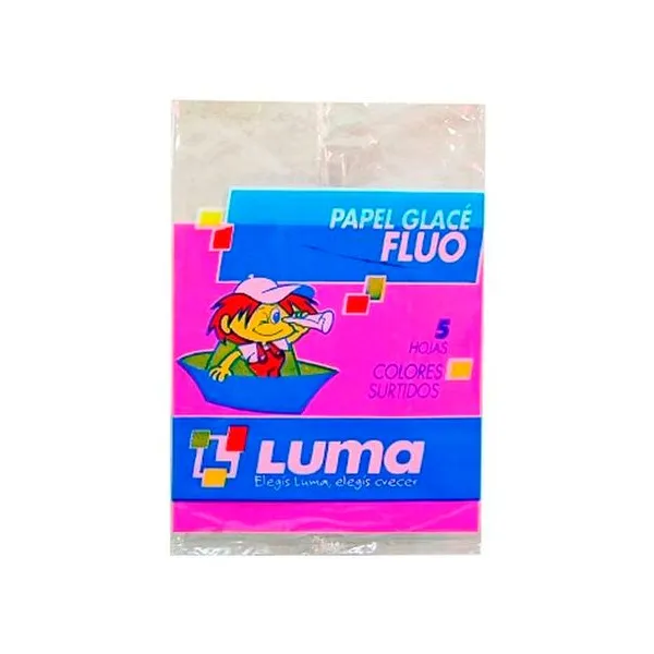 Papel glace 10x10 cm fluor 5 hojas colores surtidos luma