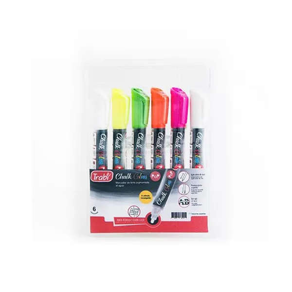 Marcadores trabi chalk glass (tiza) para red.6 mmx 6 col.surt.
